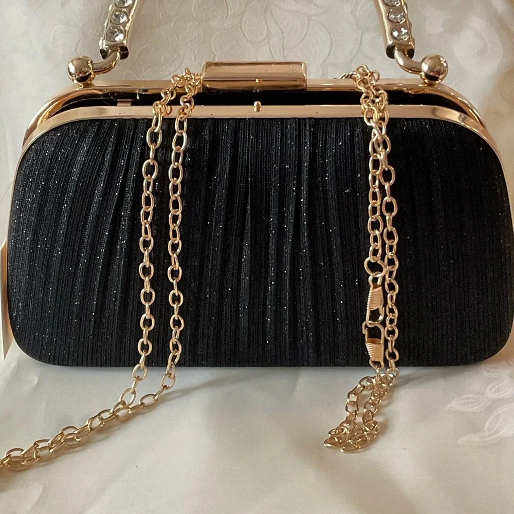 YYW Elegant Black Clutch with Rhinestone Handle and Clasp. NWT